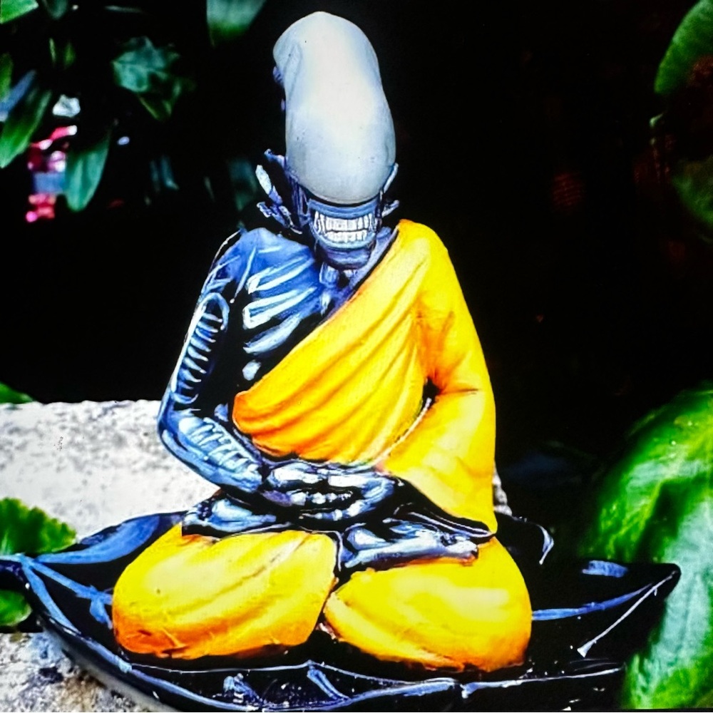 Sci-Fi Alien Romulus xenomorph Buddha monk funny  mashup meditation‎ statue NWOT